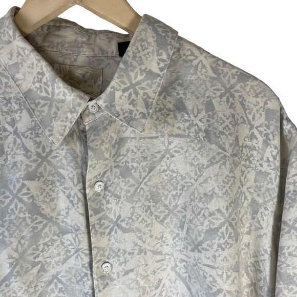 Tasso Elba Island Cream/Grey Silk/Linen Blend Shirt Sz XXL - Picture 3 of 5